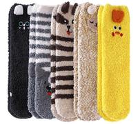 DYW Fuzzy Socks for Women Soft Cozy Fluffy Winter Warm Slipper Socks Home Sleeping Animal Socks, 5 Pairs Animal B, One size