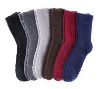 DYW Mens Fuzzy Slipper Socks Super Soft Cozy Fluffy Winter Warm Sleeping Socks, 6 Pairs Solid Colors, Large