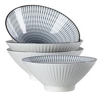Dyware 38 oz Japanese Ramen Bowls Set of 4, Large Pho Bowls, 8 Inch Ceramic Blue and White Soup Bowls, Striped Pattern