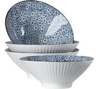 Dyware 38 oz Japanese Ramen Bowls Set of 4, Large Pho Bowls, 8 Inch Ceramic Blue and White Soup Bowls, Floral Pattern