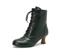 DYYEUAVT Boots For Women Vintage Granny Cosplay Costume Shoes Renaissance Ankle High Heel Lace Up Booties With Zip(Green,41)