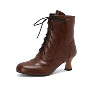DYYEUAVT Boots For Women Vintage Granny Cosplay Costume Shoes Renaissance Ankle High Heel Lace Up Booties With Zip(Brown,48)