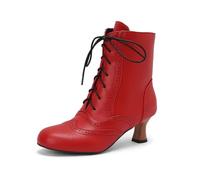 DYYEUAVT Boots For Women Vintage Granny Cosplay Costume Shoes Renaissance Ankle High Heel Lace Up Booties With Zip(Red,36)