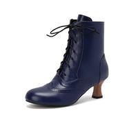 DYYEUAVT Boots For Women Vintage Granny Cosplay Costume Shoes Renaissance Ankle High Heel Lace Up Booties With Zip(Blue,48)