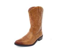 DYYEUAVT Western Embroidered Boots Men's Mid-Calf Slip-On Cowboy Boots Anti-Slip Wood Base Knight Point Toe(Brown,40)