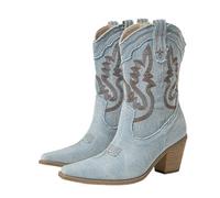DYYEUAVT Western Women Ankle Boots Sexy Thick Pointed Toe High Heel Cowboy Booties Female Shoes Size 42(Shallow Blue,41)