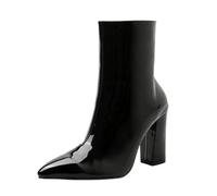DYYEUAVT Women Boots Mirror Platform Pointy Toe High Thin Heels Over The Knee Long Autumn Winter Zip Silver Casual Party Shoes(Black,40)