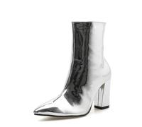 DYYEUAVT Women Boots Mirror Platform Pointy Toe High Thin Heels Over The Knee Long Autumn Winter Zip Silver Casual Party Shoes(Silver,38)