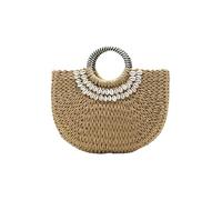 DYYEUAVT Womens Straw Crossbody Bag Women's Handbag Handmade Drawstring Straw Bag Summer Woven Shell Large Capacity Beach Bag Boho(Khaki,Big)