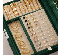 Dyzi 108-Piece Stud Earring Set With Green Velvet Jewellery Box