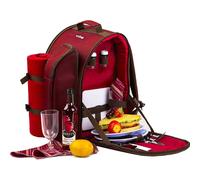Dyzi 2 & 4 Person Picnic Backpack Cooler Compartment Tableware Set Blanket in Red | Size: 2 Person Dyzi Red 2 Person