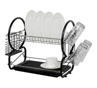 Dyzi 2 Tier Dish Drainer Rack With Tray Utensil & Cup Holder Chrome