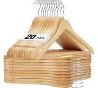 Dyzi 20 Pack Natural Wooden Clothes Hangers With Non Slip Bar