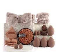 Dyzi 20-Piece Makeup Brush Set Soft Beauty Blender & Puffs in Brown