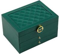 Dyzi 3 Layer Jewellery Box Pu Leather Organiser With Lock Green