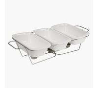 Dyzi 3 Section Ceramic Buffet Server Food Warmer Chrome Stand Tealight