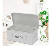 Dyzi 4 Compartment Seed Storage Box Organizer Metal Tin with Lid & Handles in Off-White Dyzi Off-White