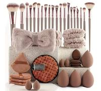 Dyzi 40-Piece Makeup Brush Set Soft Brushes Beauty Blender & Puffs in Brown