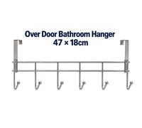 Dyzi 6 Hook Heavy Duty Over Door Bathroom Hanger 47 x 18cm Silver in Metallic Silver | Size: 47 x 18 cm Dyzi Metallic Silver 47 x 18 cm