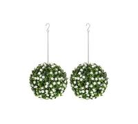 Dyzi Artificial Rose Topiary Ball Set Hanging Garden Decor White