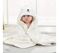Dyzi Baby Hooded Towel Soft Absorbent Animal Cartoon Bath Towel for Kids in White Dyzi White
