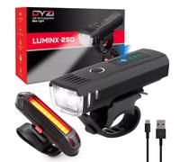 Dyzi Bike Bicycle Light Set USB Rechargeable 4 Modes Daylight Sensor in Black Dyzi Black