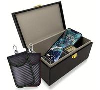 Dyzi Faraday Key Box With 2 Signal Blocking Pouches For Car Keys Black