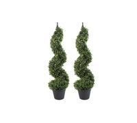 Dyzi Green Pair Of 90Cm Artificial Boxwood Spiral Topiary Trees
