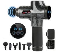 DYZI Handheld Electric Rechargeable Massage Gun - 30 Speeds | Body, Muscle, Deep Tissue Percussion Massager With 6 Head Attachments | Carbon Black