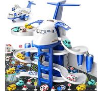Dyzi Kids Aeroplane Race Track Toy with 8 Cars Sounds Lights & Play Mat Dyzi Multicolor