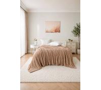 Dyzi Large Supersoft Ribbed Jacquard Fleece Throw Blanket 200 x 240cm in Light Brown | Size: 200 cm x 240 cm Dyzi Light Brown 200 cm x 240 cm