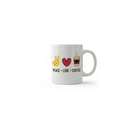 Dyzi Peace Love Coffee Quote Ceramic Coffee Mug White Dyzi White