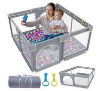 Dyzi portable Playpen for Toddlers with Safety Gate & Sturdy Yard Enclosure in Grey Dyzi Grey