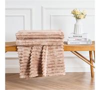 Dyzi Ribbed Jacquard Fleece Bed Blanket Throw 200x240cm Mink in Light Brown | Size: 200 cm x 240 cm Dyzi Light Brown 200 cm x 240 cm