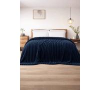 Dyzi Ribbed Jacquard Fleece Bed Blanket Throw 200x240cm Navy | Size: 200 cm x 240 cm Dyzi Navy 200 cm x 240 cm