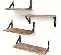 Dyzi Set Of 4 Rustic Wooden Floating Wall Shelves With Metal Brackets 42Cm