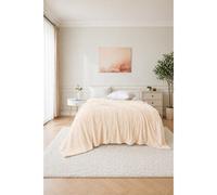 Dyzi Supersoft Large Ribbed Fleece Throw Blanket 200 X 240Cm - Beige