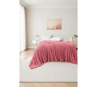 Dyzi Supersoft Large Ribbed Fleece Throw Blanket 200 X 240Cm - Blush