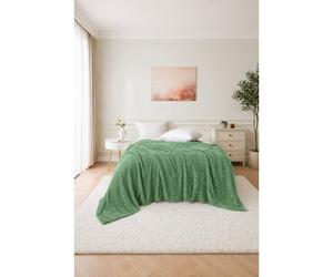 Dyzi Supersoft Large Ribbed Fleece Throw Blanket 200 X 240Cm - Green
