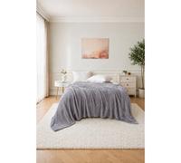 Dyzi Supersoft Large Ribbed Fleece Throw Blanket 200 X 240Cm - Grey