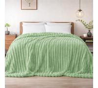 Dyzi Supersoft Ribbed 150X200Cm Jacquard Fleece Throw Blanket Cozy Sofa & Bed Throw Light Green
