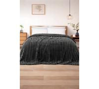 Dyzi Supersoft Ribbed Fleece Throw Blanket for Couch & Bed - Cozy Jacquard Home Blanket in Dark Grey | Size: 200 cm x 240 cm Dyzi Dark Grey 200 cm x 240 cm