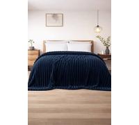 Dyzi Supersoft Ribbed Fleece Throw Blanket for Couch & Bed - Cozy Jacquard Home Blanket in Navy | Size: 150 cm x 200 cm Dyzi Navy 150 cm x 200 cm
