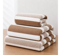 Dyzi Ultra Absorbent Striped Towel Set Of 3 Quick Dry Brown