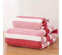 Dyzi Ultra Absorbent Striped Towel Set Quick Dry Bath Towels Home & Outdoor in Pink Dyzi Pink