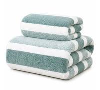 Dyzi Ultra Absorbent Striped Towel Set Quick Dry Bath Towels Home & Outdoor in Teal Dyzi Teal