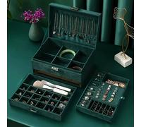 Dyzi Velvet 3 Layer Lockable Jewellery Box Large Storage Case Organizer in Dark Green Dyzi Dark Green