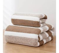 Dyzi White Brown Ultra Absorbent Striped Towel Set Quick Dry Hand Bath Towels For Home & Outdoor