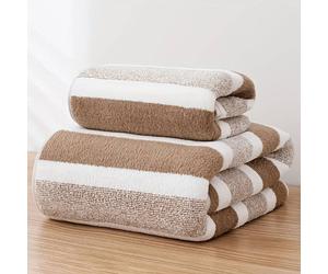 Dyzi White Brown Ultra Absorbent Striped Towel Set Quick Dry Hand Bath Towels For Home & Outdoor