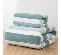 Dyzi White Green Ultra Absorbent Striped Towel Set Quick Dry Hand Bath Towels For Home & Outdoor